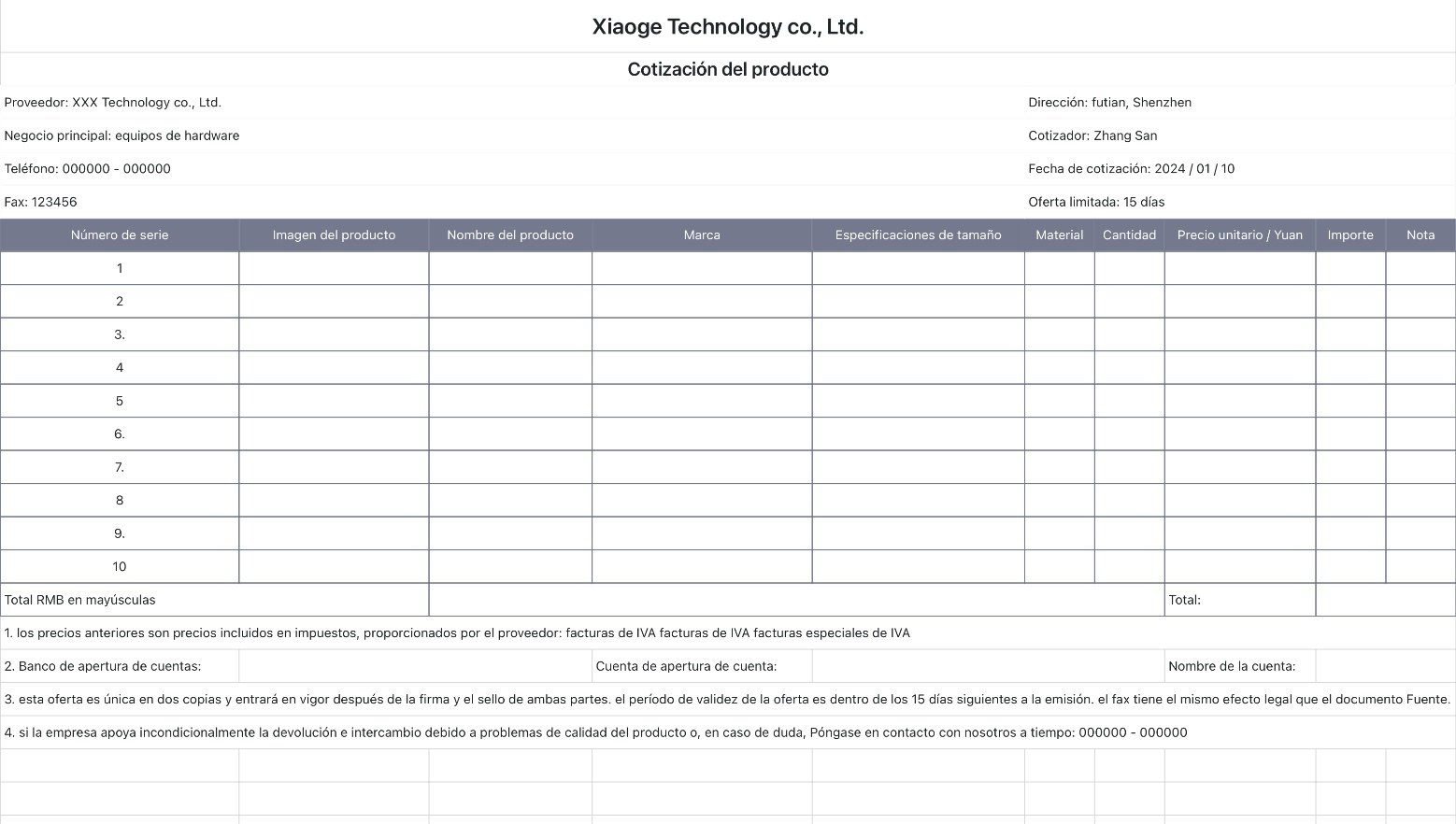 Cotización de equipos de hardware